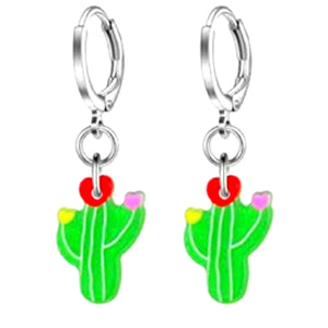 Cactus with Hearts l Dangling Hoop Earrings