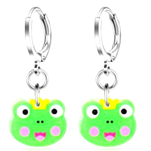 Frogs with a Crown l Dangle Hoop Earrings