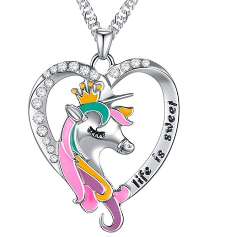 Unicorn in Heart Pendant l Chain Necklace