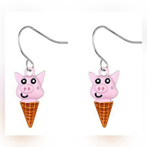 Pigs in an Ice Cream Cone l Dangle Earrings