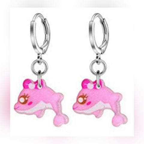 Pink Whales with Pink Bows l Dangle Hoop Earrings