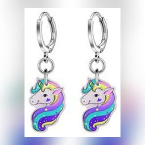 Unicorns with Rainbow Hair l Dangle Hoop Earrings