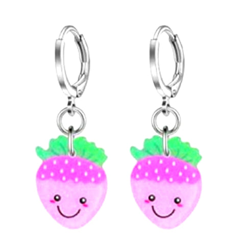 Strawberries with a Smiley Face l Dangle Hoop Earrings