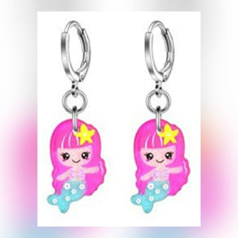Mermaids with Pink Hair l Dangling Hoop Earrings