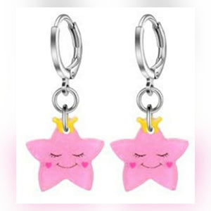 Sleeping Pink Stars l Dangle Hoop Earrings