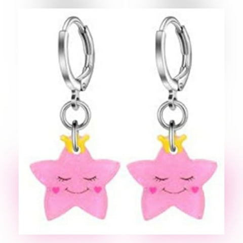 Sleeping Pink Stars l Dangle Hoop Earrings