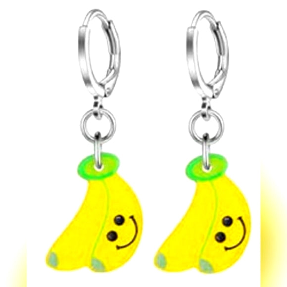 Bananas with Smiley Faces l Dangle Hoop Earrings