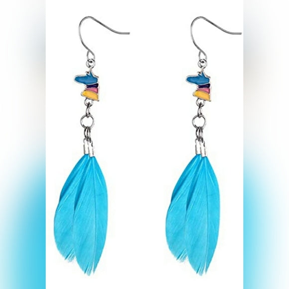 Blue Feathers l Dangle Earrings