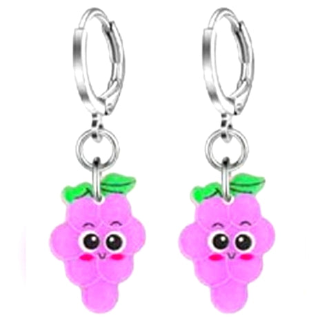 Grapes with a Smiley Face l Dangle Hoop Earrings