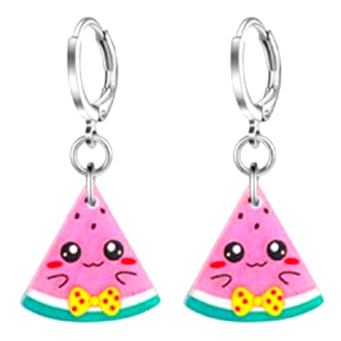 Watermelons with Yellow Bow-Ties l Dangle Hoop Earrings